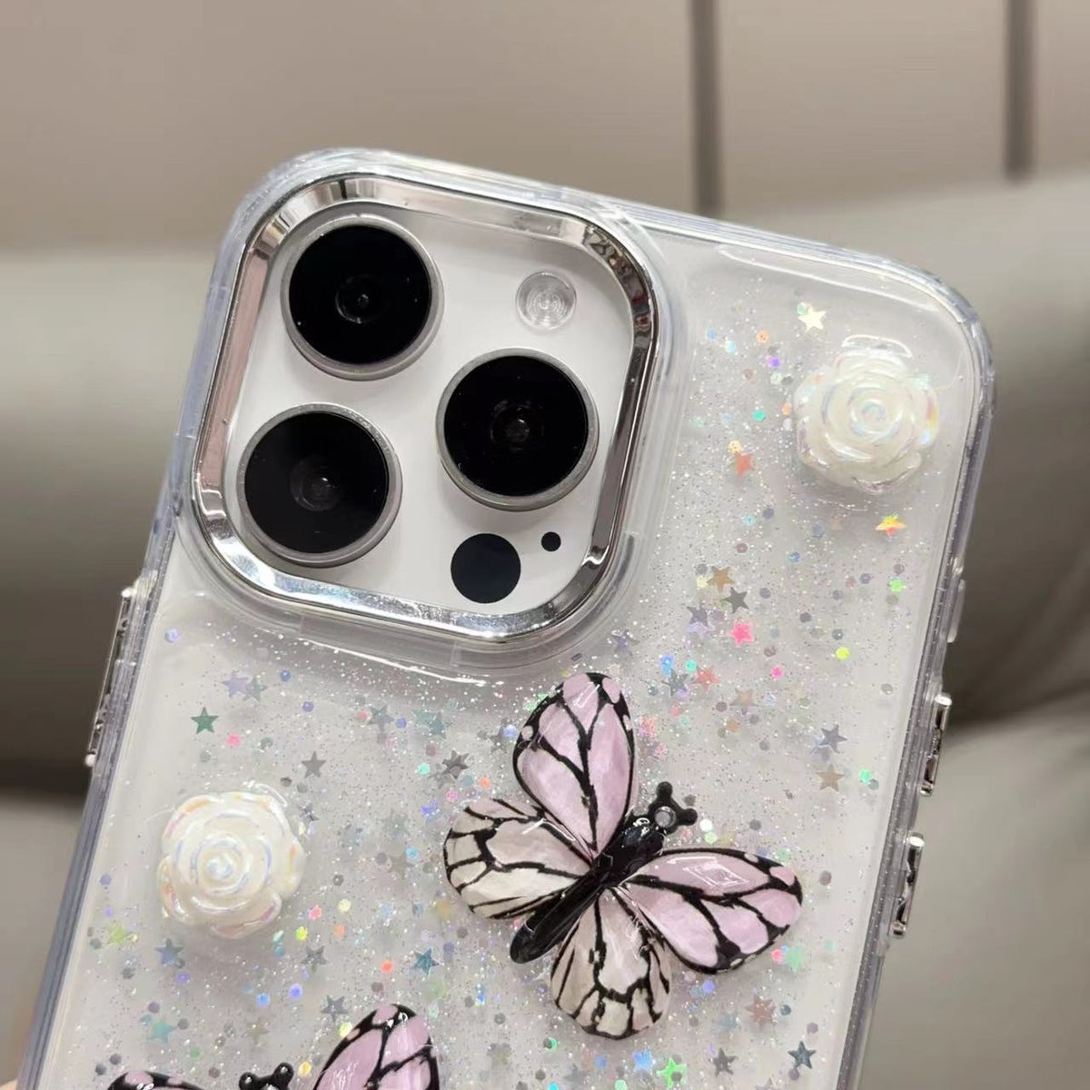 ELECTROPRIME For iPhone 15 Plus Glitter 3D Butterfly TPU Phone Case(Pink)