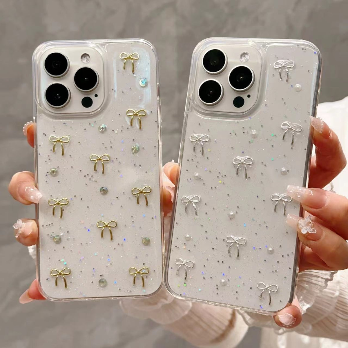ELECTROPRIME For iPhone 15 Plus Small Fresh Bow TPU Phone Case(Silver Bow)