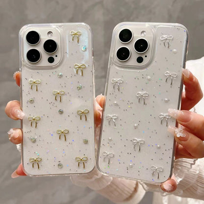 ELECTROPRIME For iPhone 15 Plus Small Fresh Bow TPU Phone Case(Silver Bow)