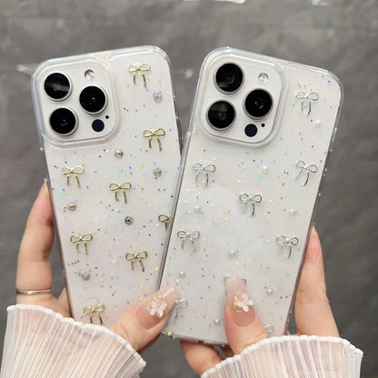 ELECTROPRIME For iPhone 15 Plus Small Fresh Bow TPU Phone Case(Silver Bow)