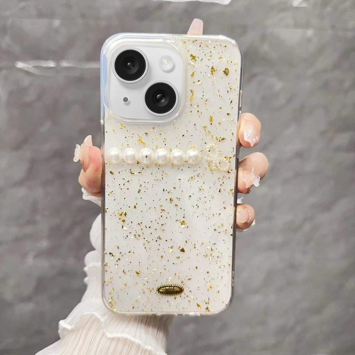 ELECTROPRIME For iPhone 15 Gold Foil Pearl Bow TPU Phone Case(Pearl)
