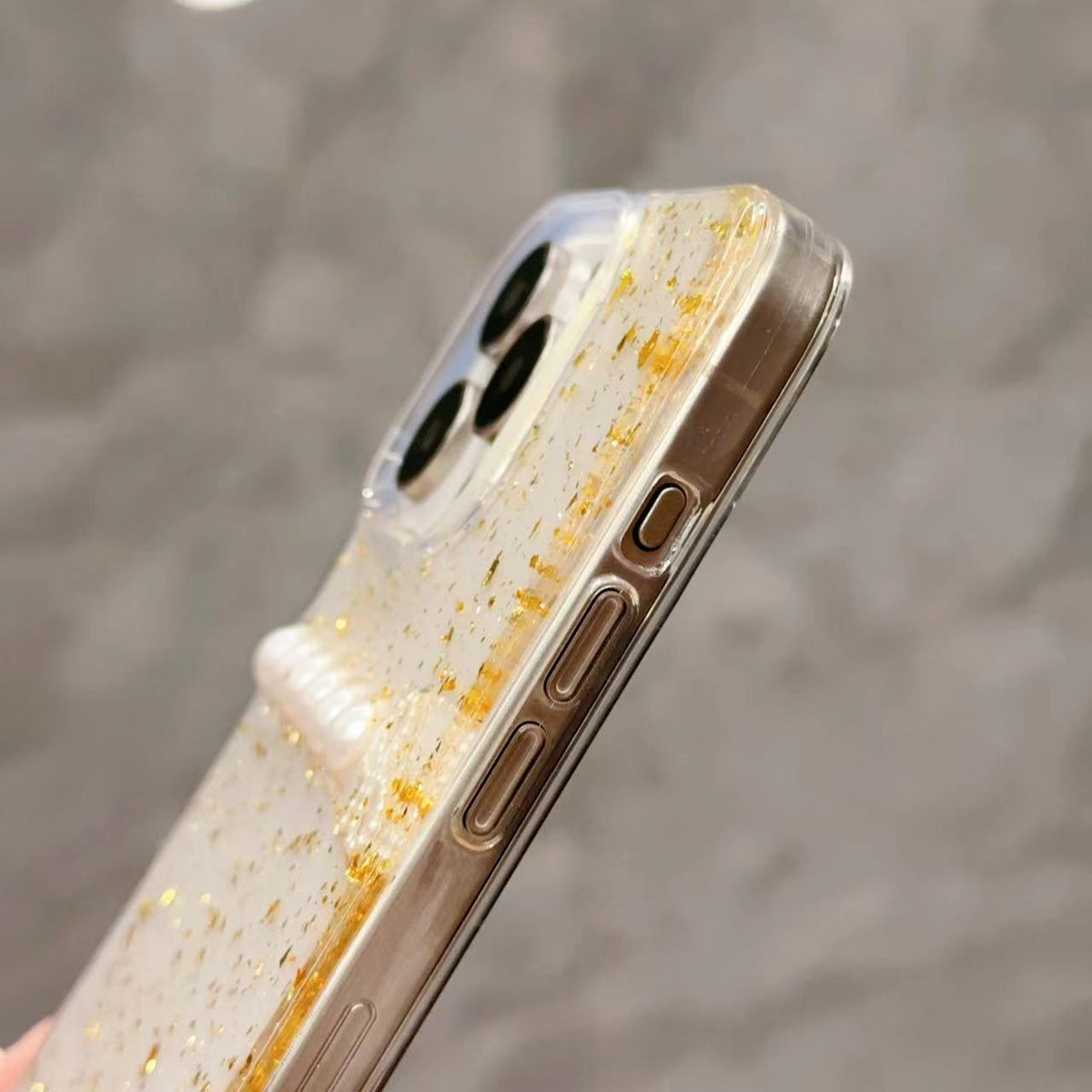 ELECTROPRIME For iPhone 15 Gold Foil Pearl Bow TPU Phone Case(Pearl)