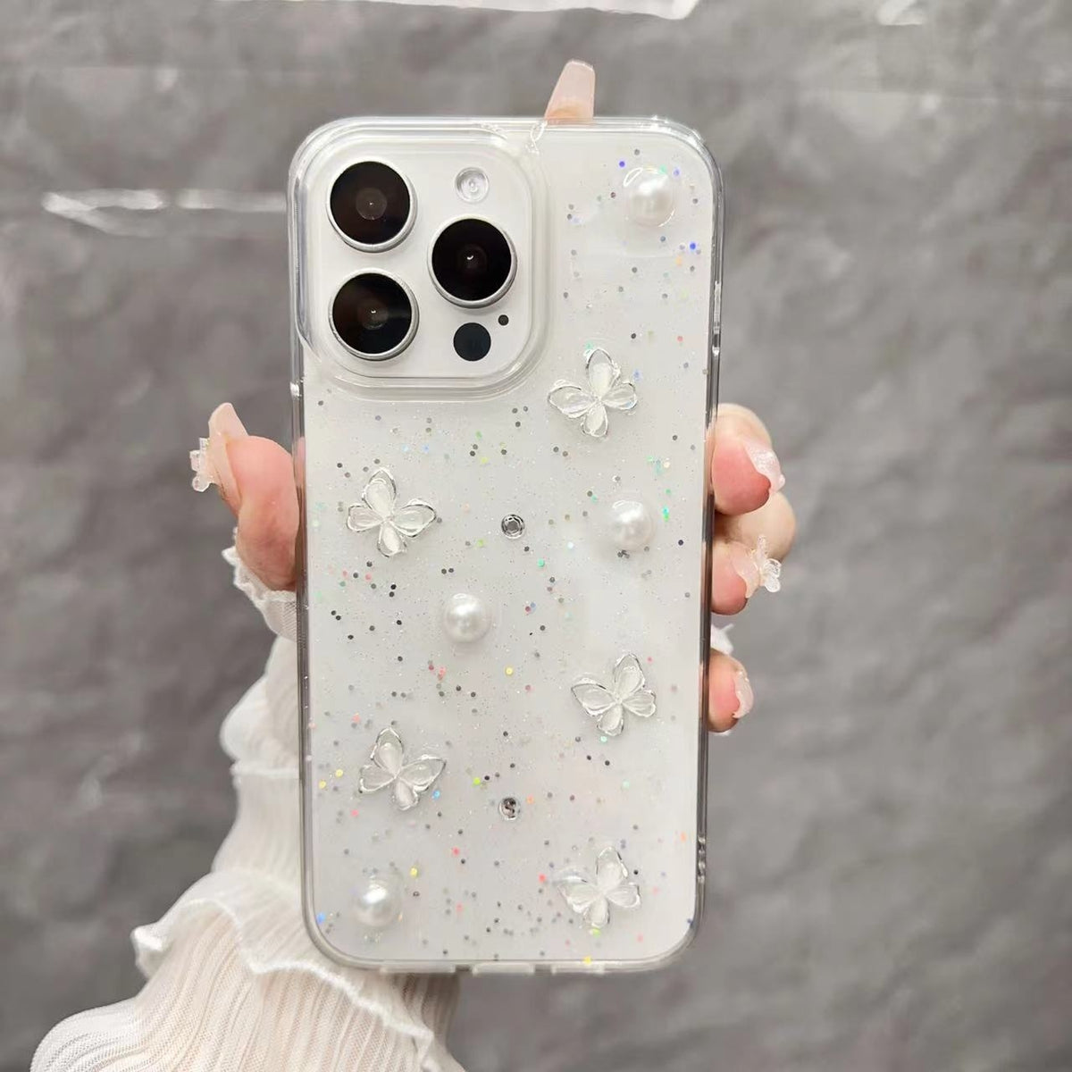 ELECTROPRIME For iPhone 15 Plus Glitter Pearl Butterfly TPU Phone Case(Pearl Butterfly)