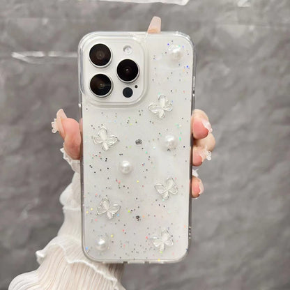 ELECTROPRIME For iPhone 15 Plus Glitter Pearl Butterfly TPU Phone Case(Pearl Butterfly)