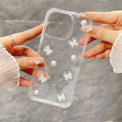 ELECTROPRIME For iPhone 15 Plus Glitter Pearl Butterfly TPU Phone Case(Pearl Butterfly)
