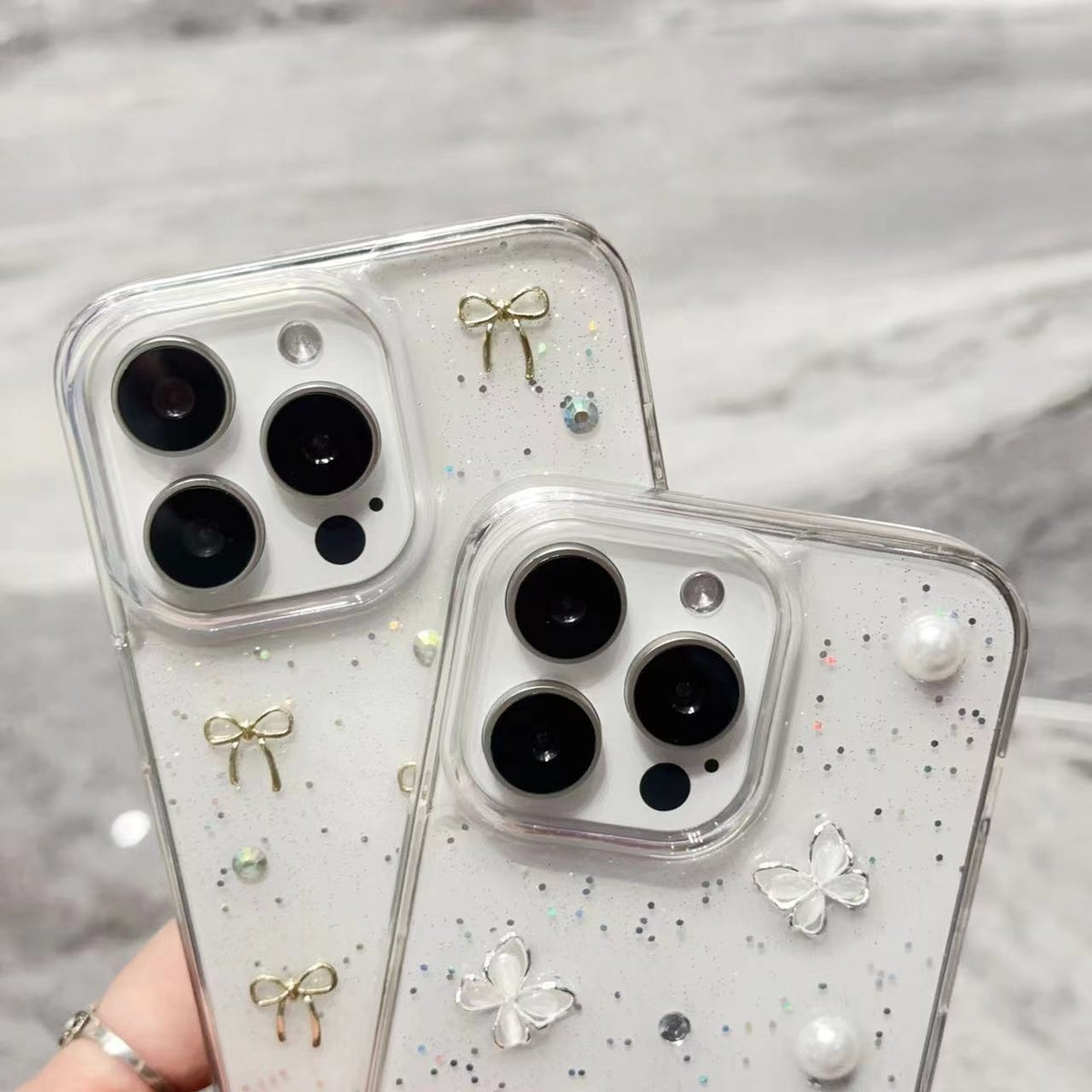 ELECTROPRIME For iPhone 15 Plus Glitter Pearl Butterfly TPU Phone Case(Pearl Butterfly)