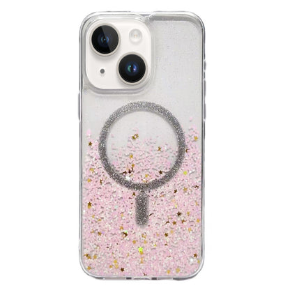 ELECTROPRIME For iPhone 15 Gradient Glitter MagSafe PC Hybrid TPU Phone Case(Gradient Pink)