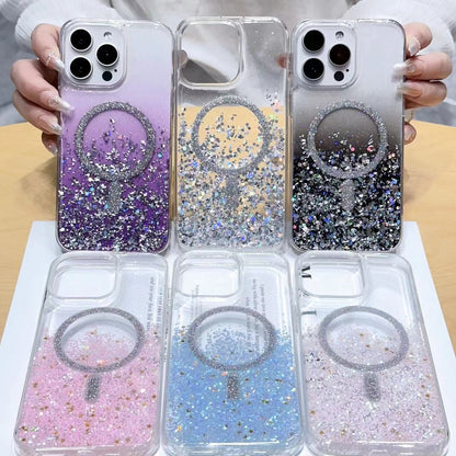 ELECTROPRIME For iPhone 15 Plus Gradient Glitter MagSafe PC Hybrid TPU Phone Case(Gradient Purple)
