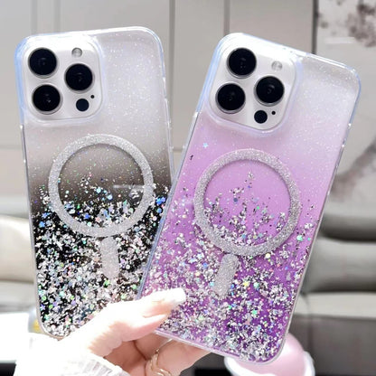 ELECTROPRIME For iPhone 15 Plus Gradient Glitter MagSafe PC Hybrid TPU Phone Case(Gradient Purple)