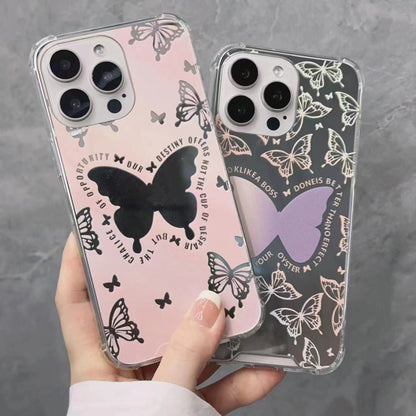 ELECTROPRIME For iPhone 15 Plus Color Painted Mirror Phone Case(Mirror pink butterfly)