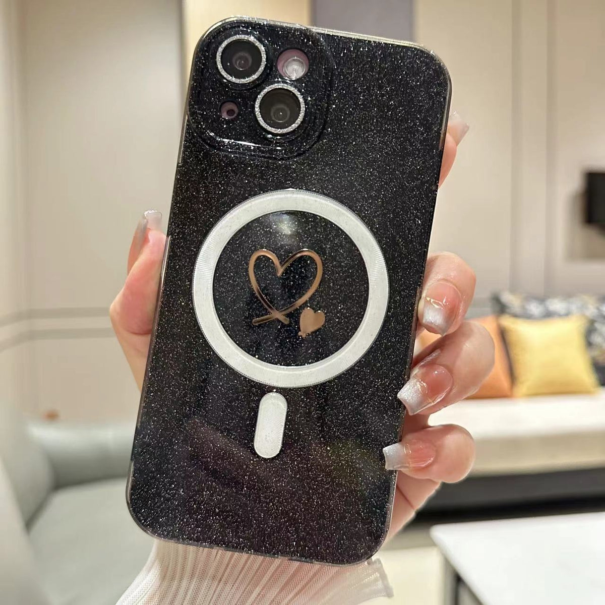 ELECTROPRIME For iPhone 15 Love MagSafe Glitter Jelly TPU Phone Case(Black)