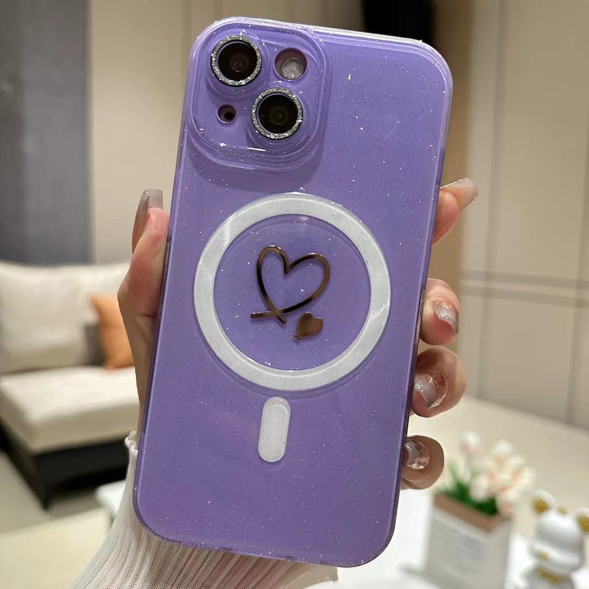 ELECTROPRIME For iPhone 15 Love MagSafe Glitter Jelly TPU Phone Case(Purple)