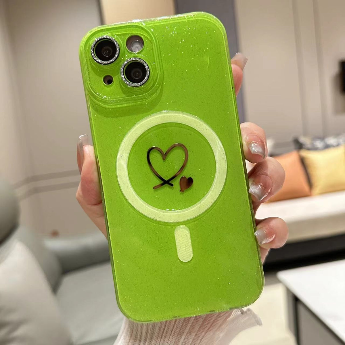 ELECTROPRIME For iPhone 15 Love MagSafe Glitter Jelly TPU Phone Case(Fluorescent Green)