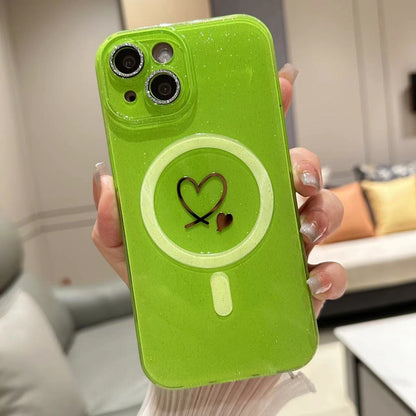 ELECTROPRIME For iPhone 15 Love MagSafe Glitter Jelly TPU Phone Case(Fluorescent Green)