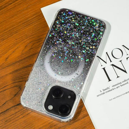 ELECTROPRIME For iPhone 15 Gradient Glitter Starry MagSafe Phone Case(Gradient Black)