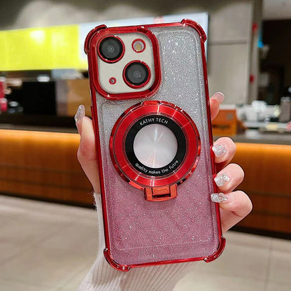 ELECTROPRIME For iPhone 15 Invisible Holder Gradient Glitter Magsafe Phone Case(Red)