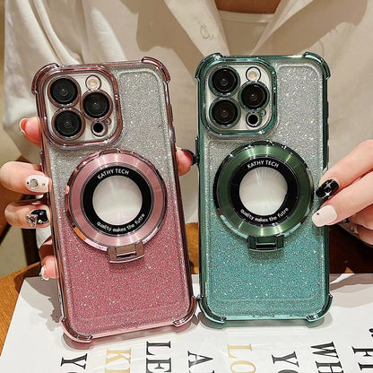 ELECTROPRIME For iPhone 15 Plus Invisible Holder Gradient Glitter Magsafe Phone Case(Silver)