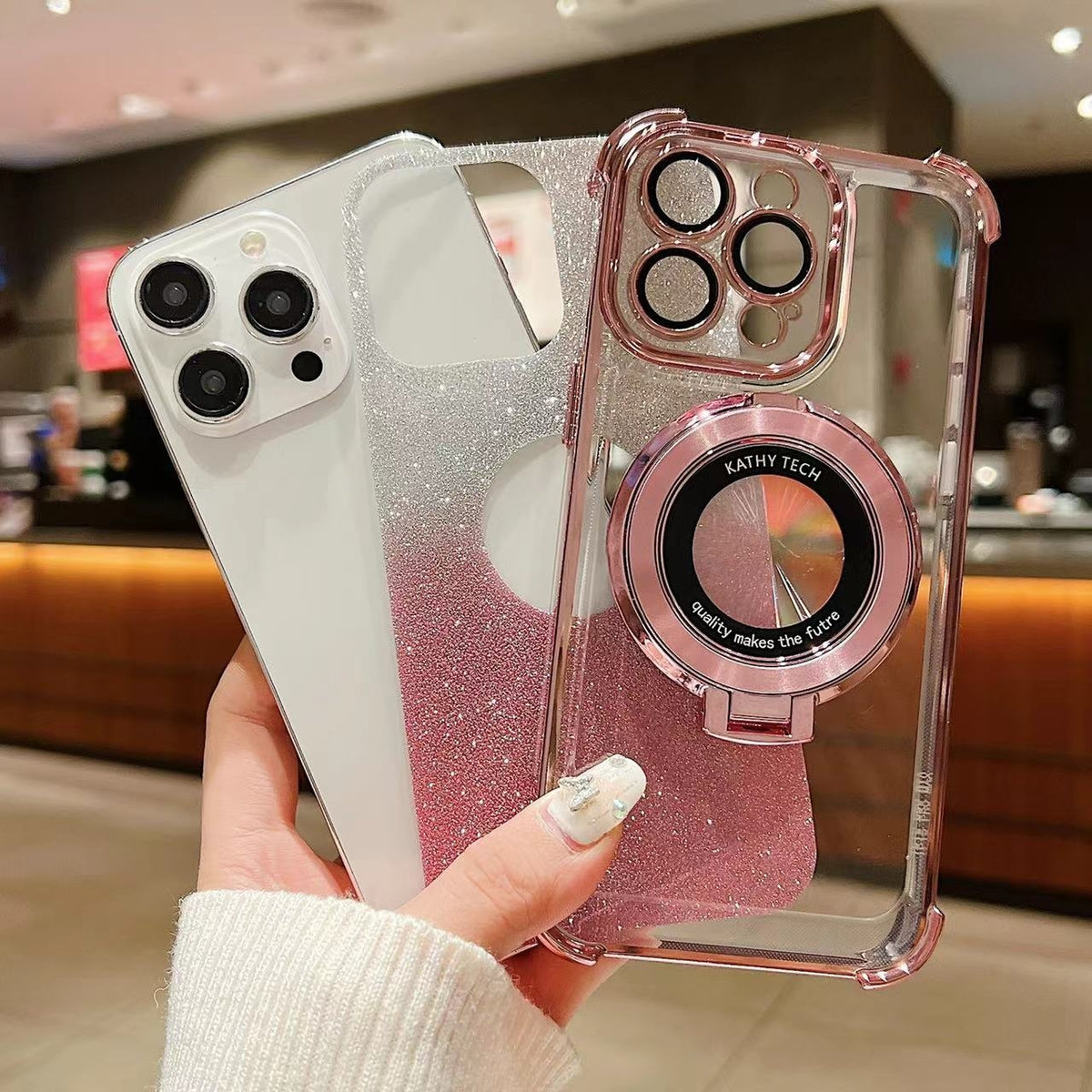 ELECTROPRIME For iPhone 15 Plus Invisible Holder Gradient Glitter Magsafe Phone Case(Silver)