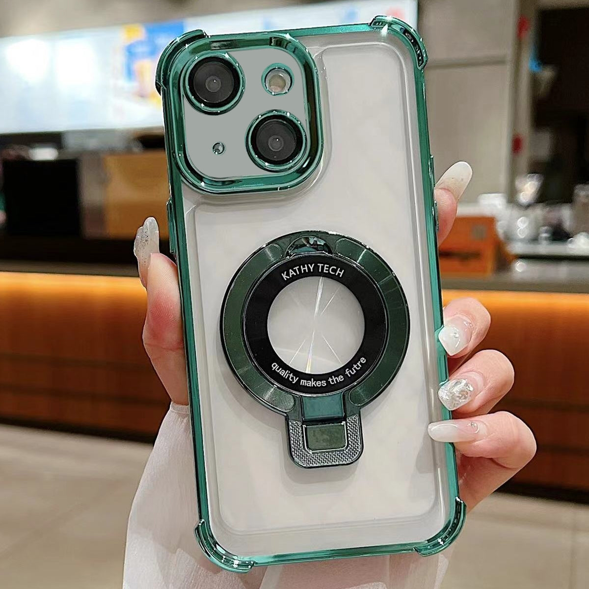 ELECTROPRIME For iPhone 15 Plus Ultra-thin Electroplated Holder Magsafe Phone Case(Green)