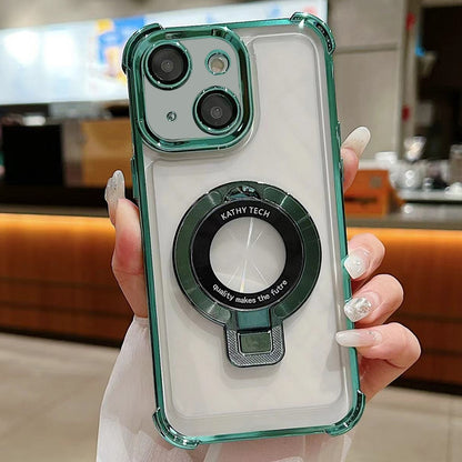 ELECTROPRIME For iPhone 15 Plus Ultra-thin Electroplated Holder Magsafe Phone Case(Green)