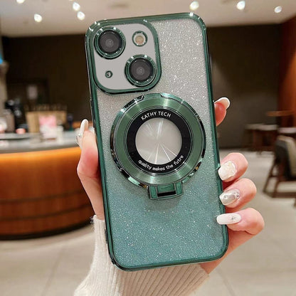 ELECTROPRIME For iPhone 15 Plus Electroplated Holder Gradient Glitter MagSafe Phone Case(Green)