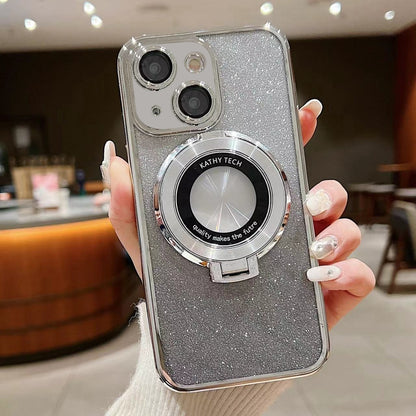 ELECTROPRIME For iPhone 15 Electroplated Holder Gradient Glitter MagSafe Phone Case(Silver)