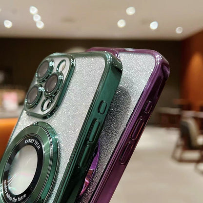 ELECTROPRIME For iPhone 15 Plus Electroplated Holder Gradient Glitter MagSafe Phone Case(Green)