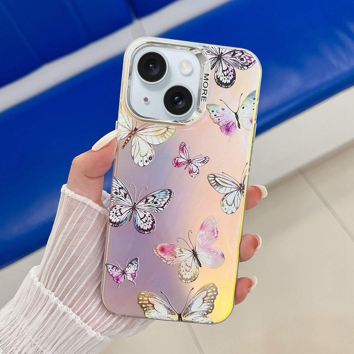 ELECTROPRIME For iPhone 15 Electroplating Laser Butterfly Phone Case(Pink Butterflies AB2)