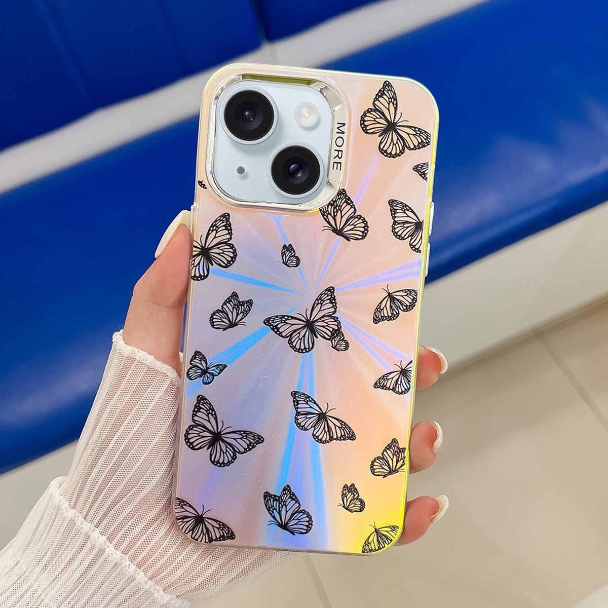 ELECTROPRIME For iPhone 15 Electroplating Laser Butterfly Phone Case(Black Butterflies AB5)