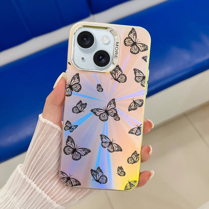 ELECTROPRIME For iPhone 15 Electroplating Laser Butterfly Phone Case(Black Butterflies AB5)