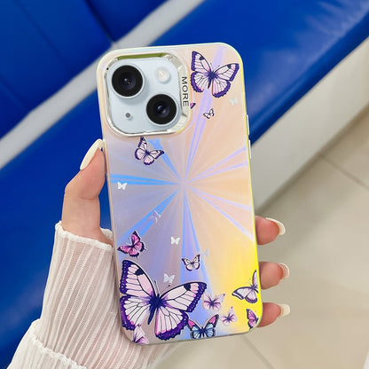 ELECTROPRIME For iPhone 15 Electroplating Laser Butterfly Phone Case(Purple Butterflies AB3)