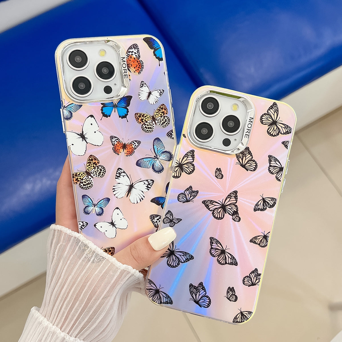 ELECTROPRIME For iPhone 15 Electroplating Laser Butterfly Phone Case(Purple Butterflies AB3)