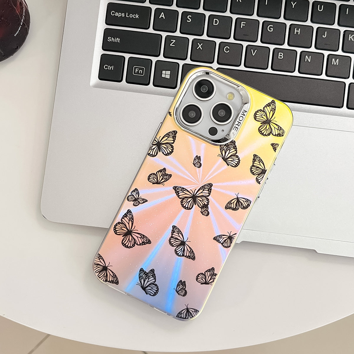 ELECTROPRIME For iPhone 15 Electroplating Laser Butterfly Phone Case(Purple Butterflies AB3)