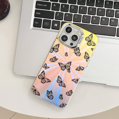 ELECTROPRIME For iPhone 15 Electroplating Laser Butterfly Phone Case(Purple Butterflies AB3)