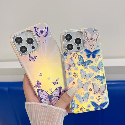 ELECTROPRIME For iPhone 15 Electroplating Laser Butterfly Phone Case(Purple Butterflies AB3)