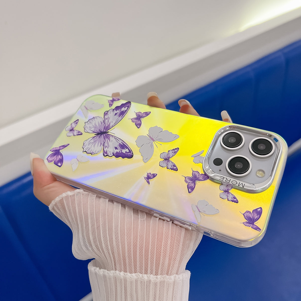 ELECTROPRIME For iPhone 15 Electroplating Laser Butterfly Phone Case(Purple Butterflies AB3)