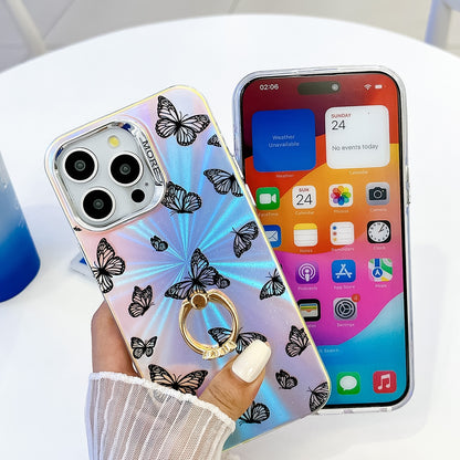 ELECTROPRIME For iPhone 15 Electroplating Laser Butterfly Ring Holder Phone Case(Color Butterflies AB1)