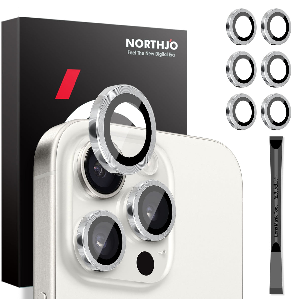 ELECTROPRIME For iPhone 15 / 15 Plus / 14 / 14 Plus NORTHJO 3 Set 6pcs Camera Lens Protector Cover Metal Ring Film(Silver)