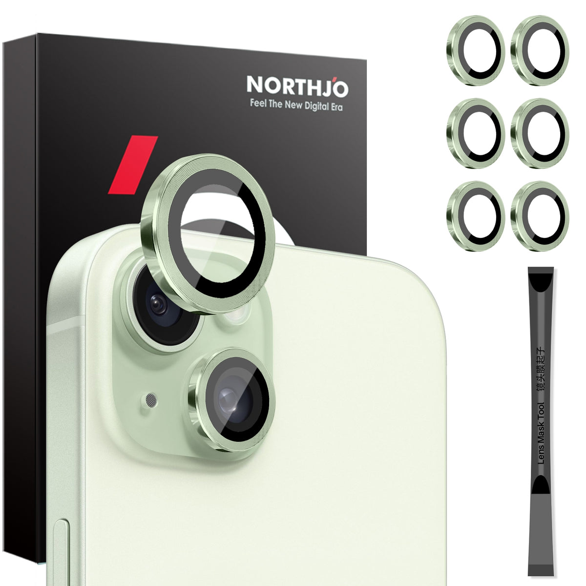 ELECTROPRIME For iPhone 15 / 15 Plus / 14 / 14 Plus NORTHJO 3 Set 6pcs Camera Lens Protector Cover Metal Ring Film(Green)