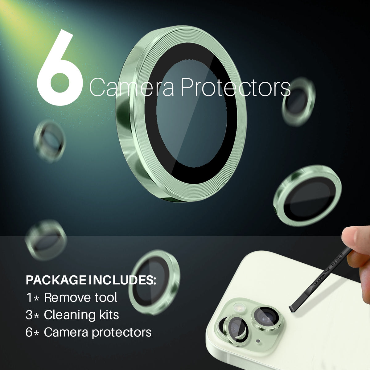 ELECTROPRIME For iPhone 15 / 15 Plus / 14 / 14 Plus NORTHJO 3 Set 6pcs Camera Lens Protector Cover Metal Ring Film(Green)