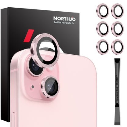 ELECTROPRIME For iPhone 15 / 15 Plus / 14 / 14 Plus NORTHJO 3 Set 6pcs Camera Lens Protector Cover Metal Ring Film(Pink)