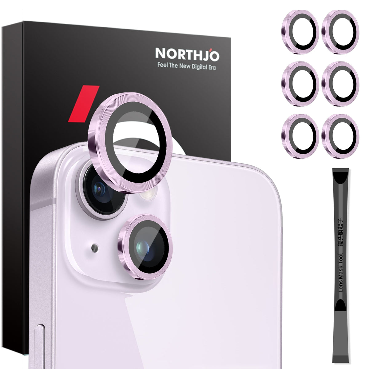 ELECTROPRIME For iPhone 15 / 15 Plus / 14 / 14 Plus NORTHJO 3 Set 6pcs Camera Lens Protector Cover Metal Ring Film(Purple)