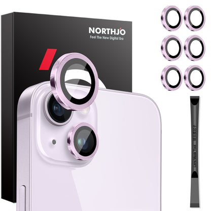 ELECTROPRIME For iPhone 15 / 15 Plus / 14 / 14 Plus NORTHJO 3 Set 6pcs Camera Lens Protector Cover Metal Ring Film(Purple)