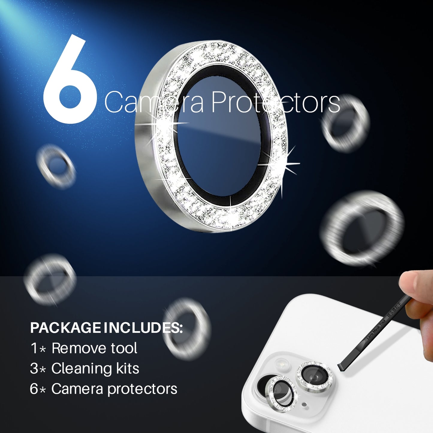 ELECTROPRIME For iPhone 15 / 15 Plus / 14 / 14 Plus NORTHJO 3 Set 6pcs Camera Lens Protector Glitter Metal Ring Film(Silver)