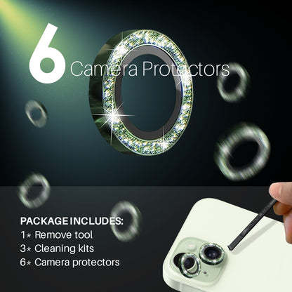 ELECTROPRIME For iPhone 15 / 15 Plus / 14 / 14 Plus NORTHJO 3 Set 6pcs Camera Lens Protector Glitter Metal Ring Film(Green)
