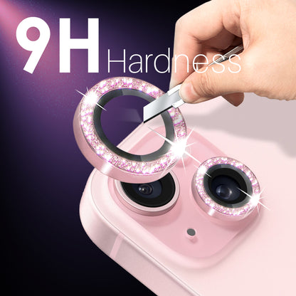 ELECTROPRIME For iPhone 15 / 15 Plus / 14 / 14 Plus NORTHJO 3 Set 6pcs Camera Lens Protector Glitter Metal Ring Film(Pink)