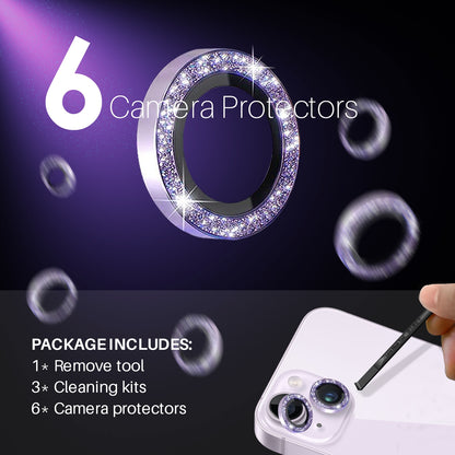 ELECTROPRIME For iPhone 15 / 15 Plus / 14 / 14 Plus NORTHJO 3 Set 6pcs Camera Lens Protector Glitter Metal Ring Film(Purple)