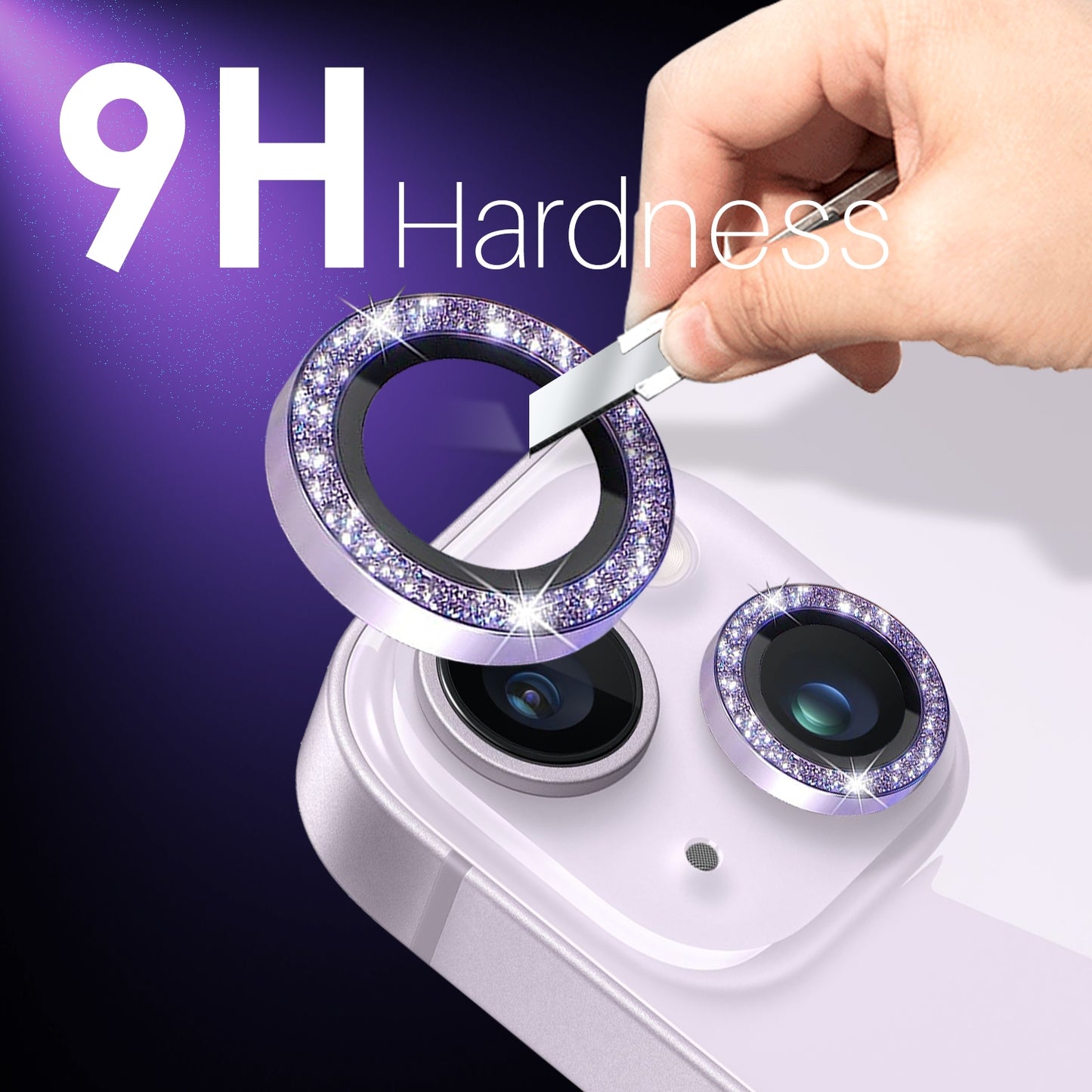 ELECTROPRIME For iPhone 15 / 15 Plus / 14 / 14 Plus NORTHJO 3 Set 6pcs Camera Lens Protector Glitter Metal Ring Film(Purple)