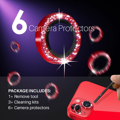 ELECTROPRIME For iPhone 15 / 15 Plus / 14 / 14 Plus NORTHJO 3 Set 6pcs Camera Lens Protector Glitter Metal Ring Film(Red)