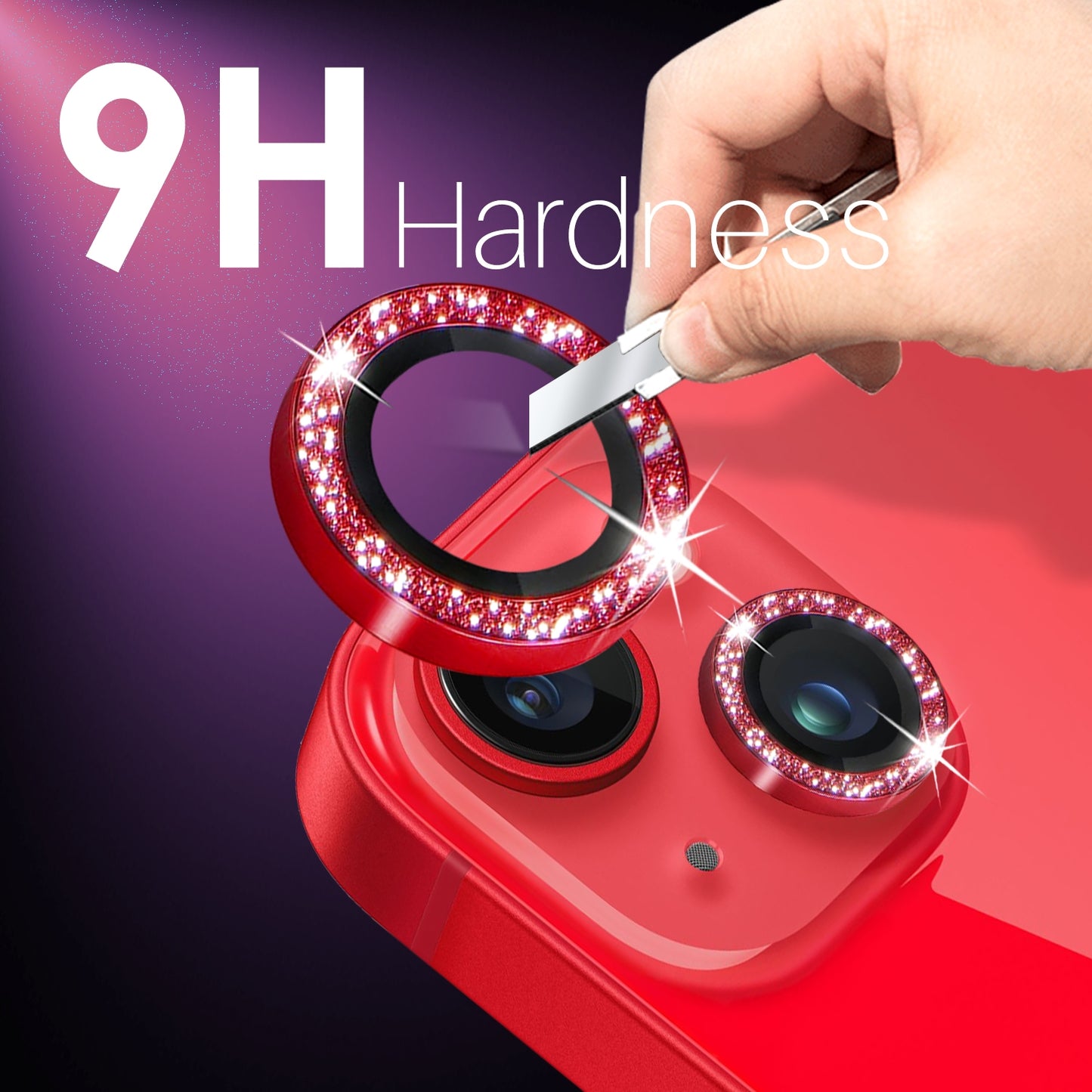 ELECTROPRIME For iPhone 15 / 15 Plus / 14 / 14 Plus NORTHJO 3 Set 6pcs Camera Lens Protector Glitter Metal Ring Film(Red)